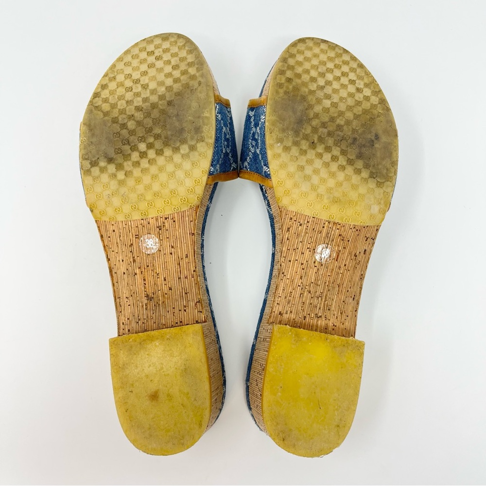Gucci Vintage 90s Y2K Interlocking GG Logo Sandals Slides Heels Denim Blue 38 8 - Picture 11 of 12